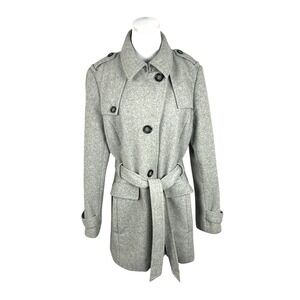 Banana Republic Coat Womens L Wool Trench Gray Belted Double Breasted Mid-Length
